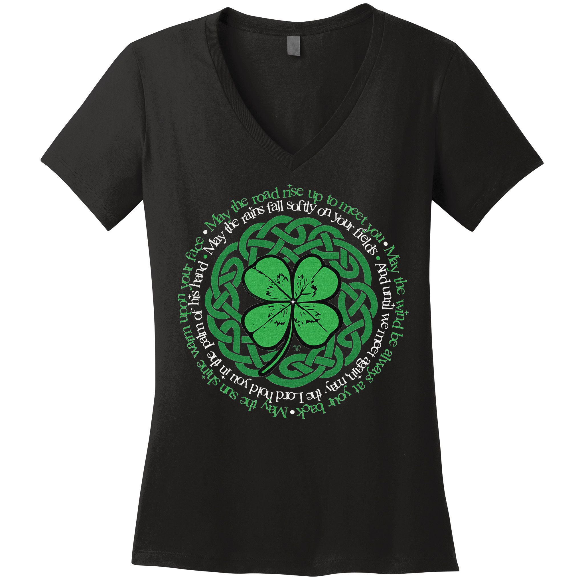 Irish Blessing Celtic Knot & 4 Leaf Clover Luck Version Women's V-Neck T-Shirt