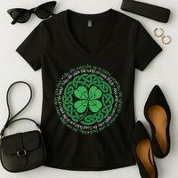 Irish Blessing Celtic Knot & 4 Leaf Clover Luck Version Women's V-Neck T-Shirt