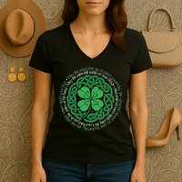 Irish Blessing Celtic Knot & 4 Leaf Clover Luck Version Women's V-Neck T-Shirt