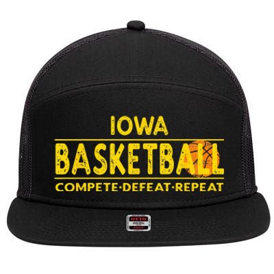 Iowa Basketball Compete Defeat Repeat 7 Panel Mesh Trucker Snapback Hat