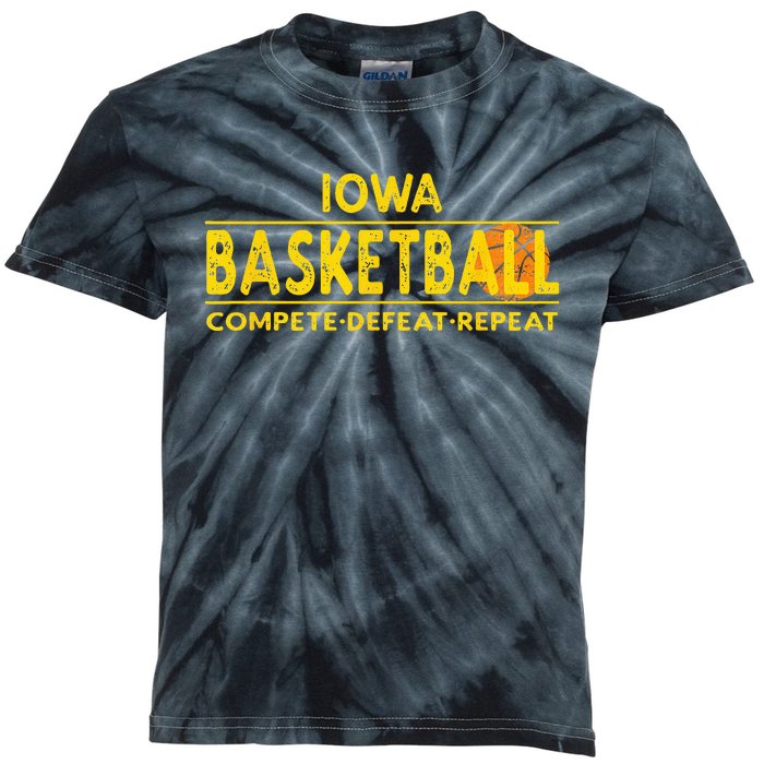 Iowa Basketball Compete Defeat Repeat Kids Tie-Dye T-Shirt