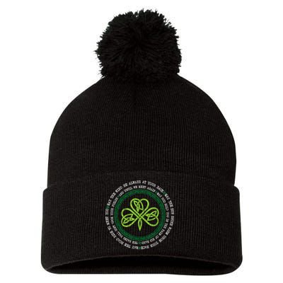 Irish Blessing Celtic Knot Patrick’s Day Shamrock Clover Pom Pom 12in Knit Beanie