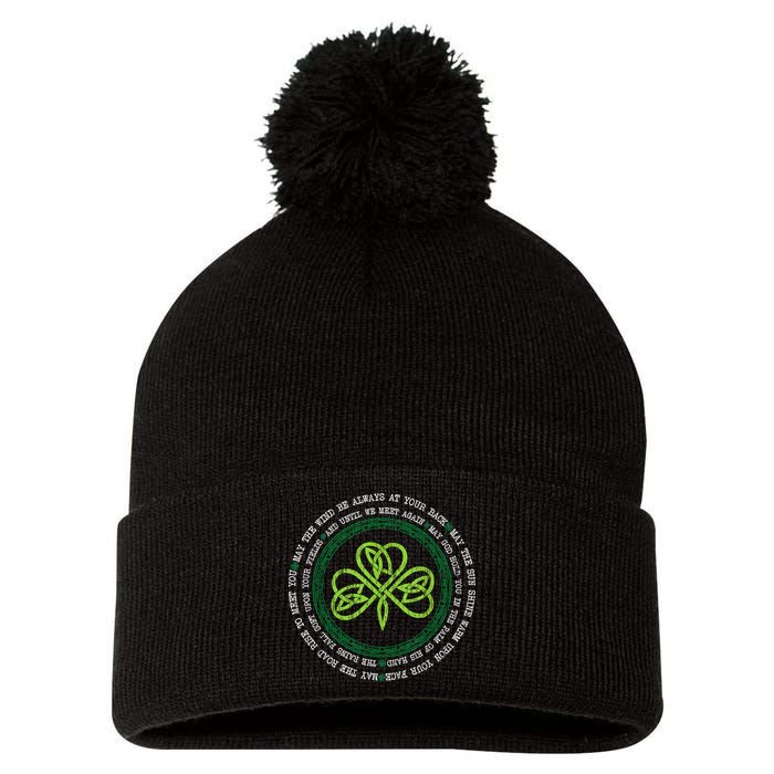 Irish Blessing Celtic Knot Patrick’s Day Shamrock Clover Pom Pom 12in Knit Beanie