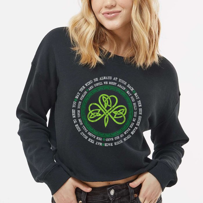 Irish Blessing Celtic Knot Patrick’s Day Shamrock Clover Cropped Pullover Crew