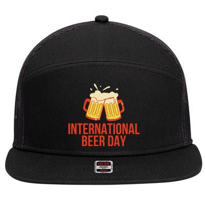 INTERNATIONAL BEER DAY 7 Panel Mesh Trucker Snapback Hat