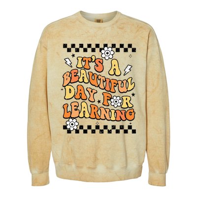 It's Beautiful Day For Learning Retro Teacher Students  Colorblast Crewneck Sweatshirt