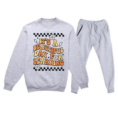 It's Beautiful Day For Learning Retro Teacher Students  Premium Crewneck Sweatsuit Set