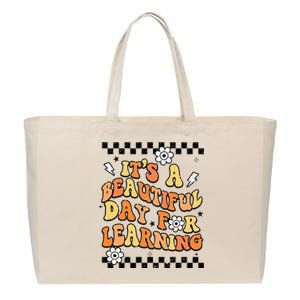 It's Beautiful Day For Learning Retro Teacher Students  Cotton Canvas Jumbo Tote