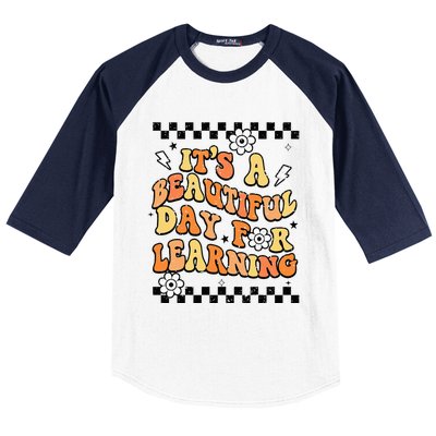 It's Beautiful Day For Learning Retro Teacher Students  Baseball Sleeve Shirt