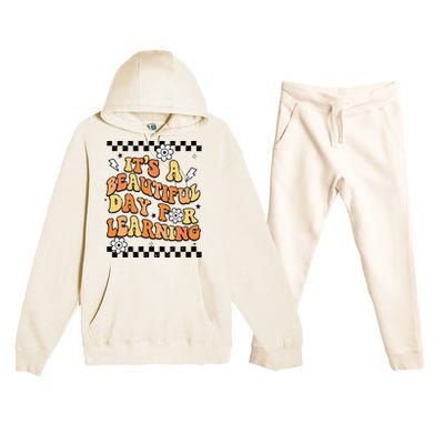 It's Beautiful Day For Learning Retro Teacher Students  Premium Hooded Sweatsuit Set