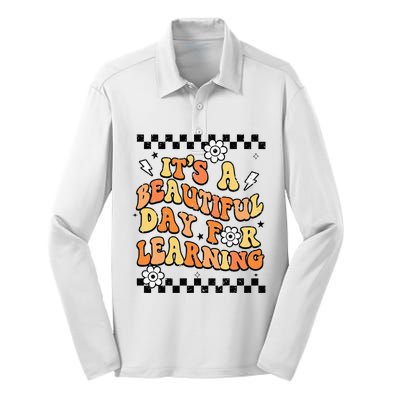 It's Beautiful Day For Learning Retro Teacher Students  Silk Touch Performance Long Sleeve Polo