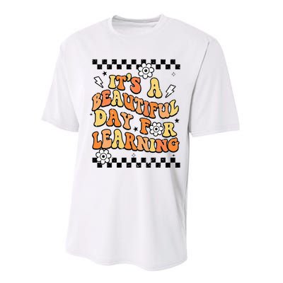 It's Beautiful Day For Learning Retro Teacher Students  Performance Sprint T-Shirt