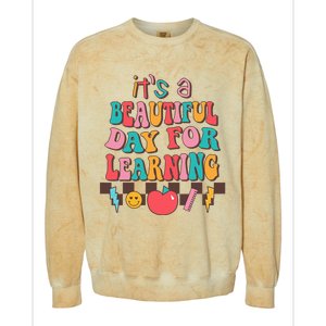 ItS Beautiful Day For Learning Retro Teacher Students Colorblast Crewneck Sweatshirt