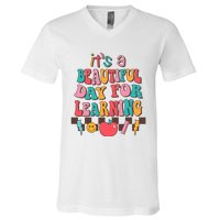 ItS Beautiful Day For Learning Retro Teacher Students V-Neck T-Shirt