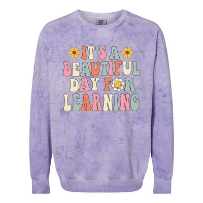 It's Beautiful Day For Learning Retro Teacher Students Women Cute Colorblast Crewneck Sweatshirt