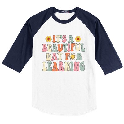 It's Beautiful Day For Learning Retro Teacher Students Women Cute Baseball Sleeve Shirt