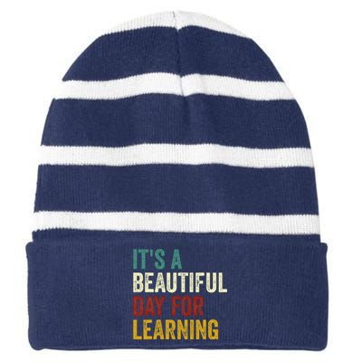 It's Beautiful Day For Learning Retro Teacher Students Women Day Striped Beanie with Solid Band