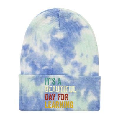 It's Beautiful Day For Learning Retro Teacher Students Women Day Tie Dye 12in Knit Beanie