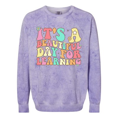 It's Beautiful Day For Learning Retro Teacher Students Women Funny Colorblast Crewneck Sweatshirt