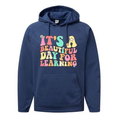 It's Beautiful Day For Learning Retro Teacher Students Women Funny Performance Fleece Hoodie