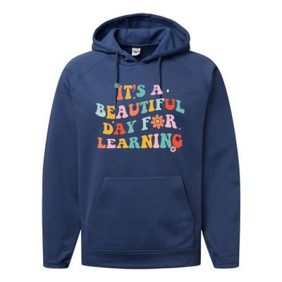 It's Beautiful Day For Learning Retro Teacher Students Women Love Performance Fleece Hoodie