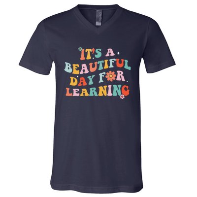 It's Beautiful Day For Learning Retro Teacher Students Women Love V-Neck T-Shirt