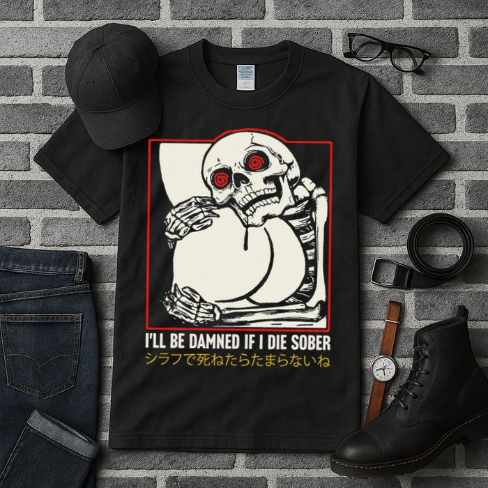 ILl Be Damned If I Die Sober Japanese Funny Skeleton Tall T-Shirt