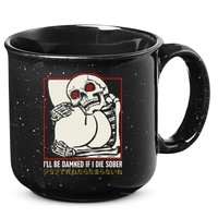 ILl Be Damned If I Die Sober Japanese Funny Skeleton 15oz Campfire Ceramic Mug