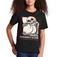 ILl Be Damned If I Die Sober Japanese Funny Skeleton Kids T-Shirt