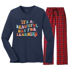 It's Beautiful Day For Learning Retro Teacher Students Women Women's Long Sleeve Flannel Pajama Set 