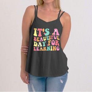 Its Beautiful Day For Learning Retro Teacher Students Women's Strappy Tank