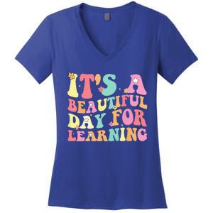 Its Beautiful Day For Learning Retro Teacher Students Women's V-Neck T-Shirt