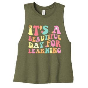 Its Beautiful Day For Learning Retro Teacher Students Women's Racerback Cropped Tank