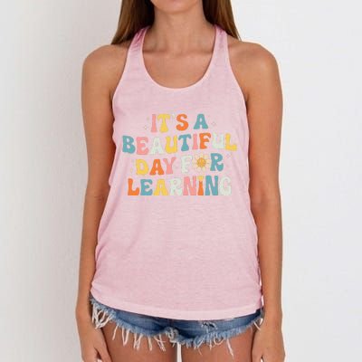 ItS Beautiful Day For Learning Retro Teacher Women's Knotted Racerback Tank