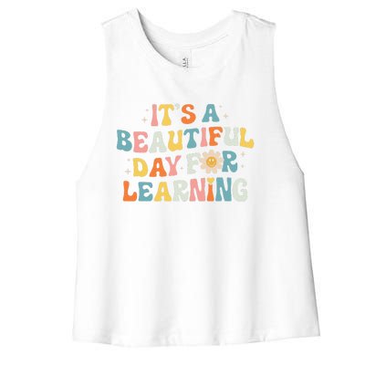 ItS Beautiful Day For Learning Retro Teacher Women's Racerback Cropped Tank