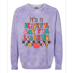 ItS Beautiful Day For Learning Retro Teacher Students Colorblast Crewneck Sweatshirt