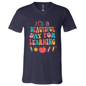 ItS Beautiful Day For Learning Retro Teacher Students V-Neck T-Shirt