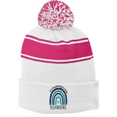 It's Beautiful Day To Shape Behaviors ABA Therapist Rainbow Stripe Pom Pom Beanie