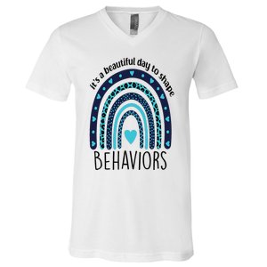 It's Beautiful Day To Shape Behaviors ABA Therapist Rainbow V-Neck T-Shirt