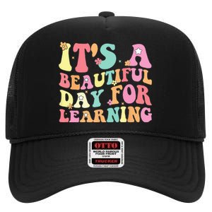 Its Beautiful Day For Learning Retro Teacher Students High Crown Mesh Back Trucker Hat