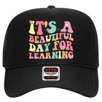 Its Beautiful Day For Learning Retro Teacher Students High Crown Mesh Back Trucker Hat