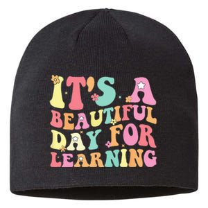 Its Beautiful Day For Learning Retro Teacher Students Sustainable Beanie