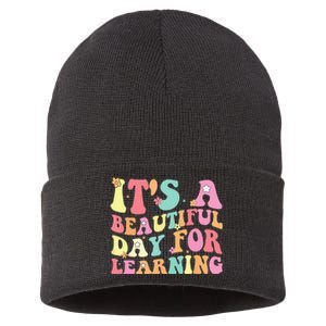 Its Beautiful Day For Learning Retro Teacher Students Sustainable Knit Beanie