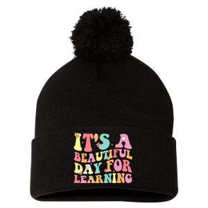 Its Beautiful Day For Learning Retro Teacher Students Pom Pom 12in Knit Beanie