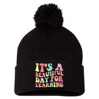 Its Beautiful Day For Learning Retro Teacher Students Pom Pom 12in Knit Beanie