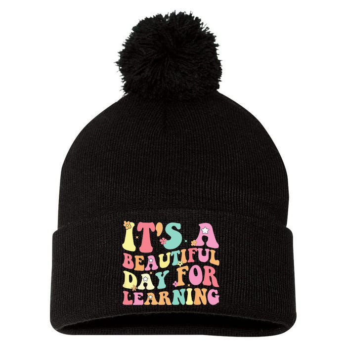 Its Beautiful Day For Learning Retro Teacher Students Pom Pom 12in Knit Beanie