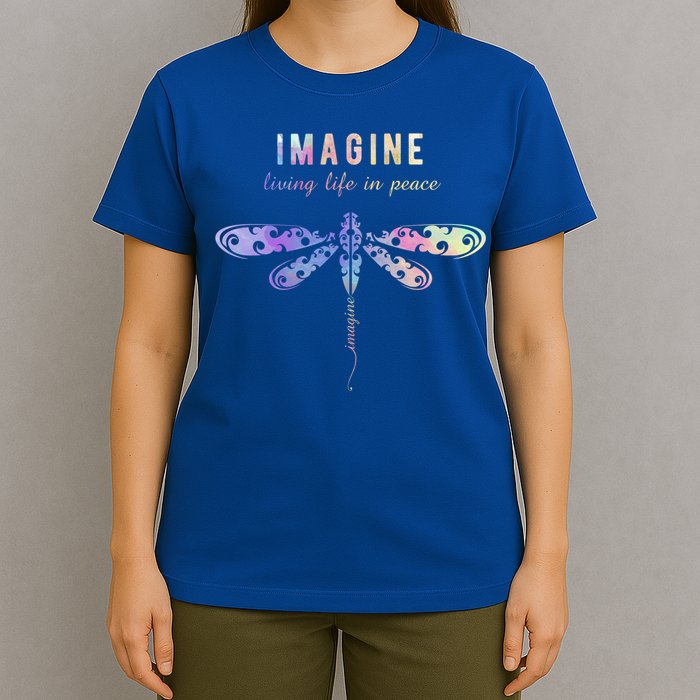 Imagine Boho Dragonfly Tee 60s 70s Retro Groovy Hippy Vibes Funny Gift T-Shirt
