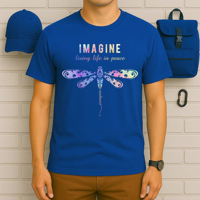 Imagine Boho Dragonfly Tee 60s 70s Retro Groovy Hippy Vibes Funny Gift T-Shirt