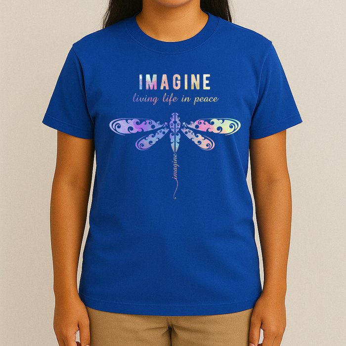Imagine Boho Dragonfly Tee 60s 70s Retro Groovy Hippy Vibes Funny Gift T-Shirt