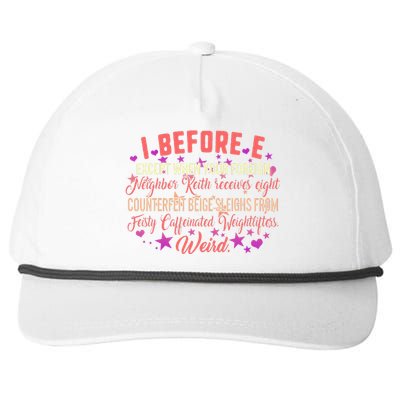 I Before E Grammar English Teacher Feisty Weird Foreign Snapback Five-Panel Rope Hat